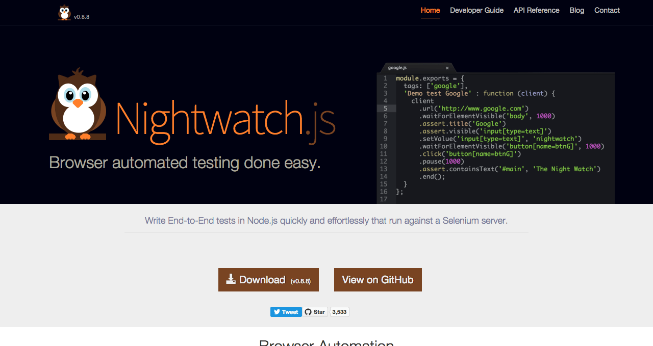 Nightwatch.jsサイトのキャプチャ